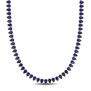 EVERLY JEWELRY | Sterling Silver 44.5 CT TGW Created Blue Sapphire Tennis Necklace, 18-inch - 1 of 4