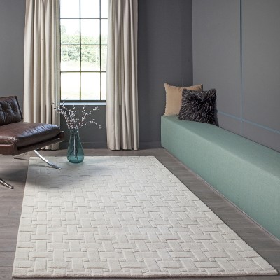 Ivory Geometric Hand Tufted Wool Rectangular Rug