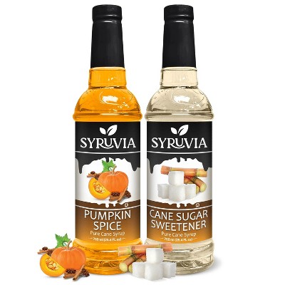 Syruvia Variety Pack - Pumpkin Spice & Cane Sugar Sweetener Syrup 25.4 Fl oz (2-Pack)