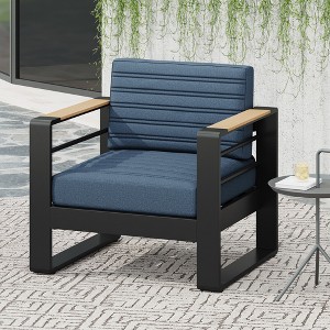 APRILSOUL 32.00"Outdoor Club Chair Set – Lightweight Aluminum Frame with Water-Resistant Cushions & Elegant Slat Design - 1 of 4