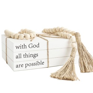 Aoibox Decorative Books for Home Decor, White Faux Books with Farmhouse Bead Garland, Rustic Stacked Display Books (with God All Things are Possible) - 1 of 4