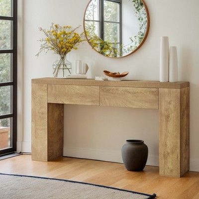 Hommoo Farmhouse Console Table with 2 Hidden Drawers Rustic Brown