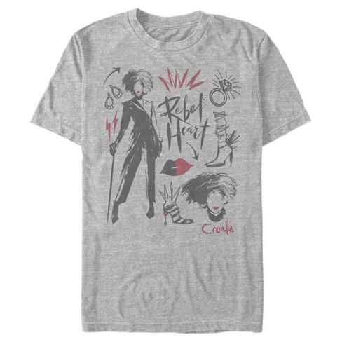 Men's Cruella Fashion Drawings T-shirt - Athletic Heather - Small : Target