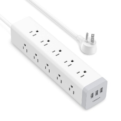TESSAN Mountable Power Strip Extension Cord with Surge Protector, 15 AC Outlets, and 3 USB Charging Ports for Home and Offices, White