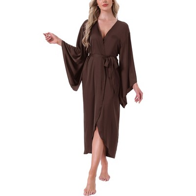 INSPIRE CHIC Women's Satin Three Quarter Sleeve Bridesmaid Bride Party Loungewear Long Pajama Robe