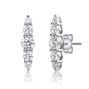 Guili Sterling Silver Clear Cubic Zirconia 5-Stone Linear Journey Stud Earrings – A Classic and Elegant Choice for Subtle Sparkle and Timeless Style - 1 of 4