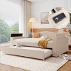 MAYEERTY Full Size Teddy Fleece Upholstered Daybed, Storage Armrests Trundle Bluetooth Audio, Bedroom, Beige - 3 of 4