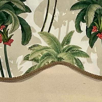 Aloe Green Palm Print Valance with Gimp Trim