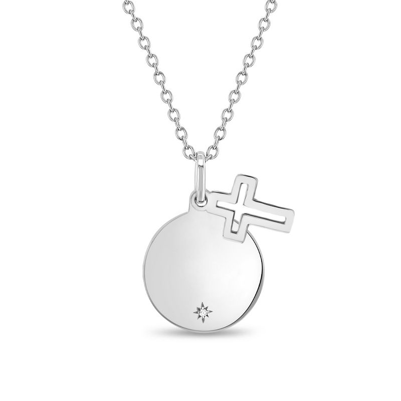 Girls' Cross Charm Round Pendant Sterling Silver Necklace - In Season Jewelry, 2 of 5