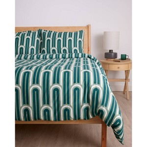 society6 3pc Holli Zollinger Bauhaus Brussels Brushed Cotton Duvet Set Green - 1 of 4