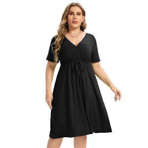 Women's Plus Size Dress Knee Length Wrap Min DressWomenyellow-cs X-Large - 1 of 1