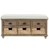 YOOCOZZ Solid Wood Rustic Storage Shoe Bench with 3 Rattan Baskets and 3 Drawers - 2 of 4