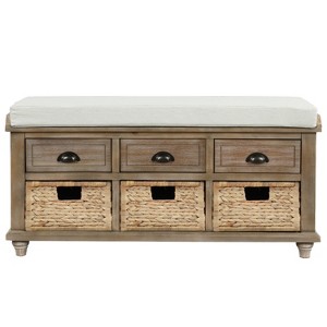 Bella Depot 42.1''W Rustic Storage Bench with Drawers and Rattan Baskets - 1 of 4