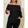 Imily Bela Women's Plus Size Off-Shoulder Long Sleeve Casual T-Shirt with Curved Hem - 4 of 4