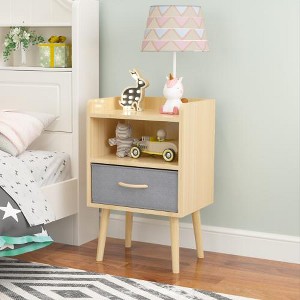 LIVAREEmlen Nightstand With Collapsible Fabric Drawer, 2-Tier Storage End Table, Wood Side Table with Storage Cabinet or Kids, Adults - Oak - 1 of 4