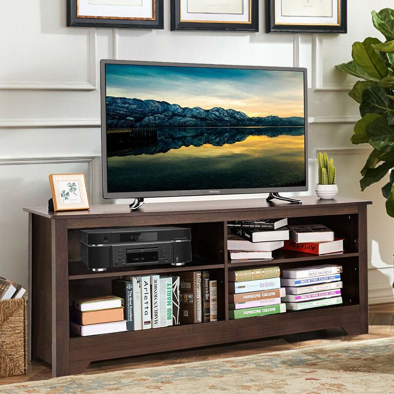 Costway 58'' TV Stand Entertainment Media Center Console Wood Storage Furniture Espresso, 4 of 11