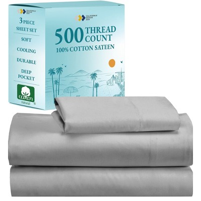 Luxury 500 Thread Count Bed Sheets Set - 100% Cotton Sateen Sheets Set, Soft, Cool & Breathable, Deep Pocket by California Design Den