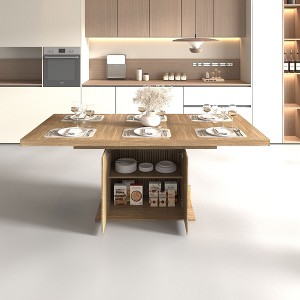 CAVINAS Expandable Dining Table for 6-10 People,Kitchen Table with Storage,Waterproof Scratch-Resistant Surface,Wooden Table for Kitchen,Dining Room - 1 of 4