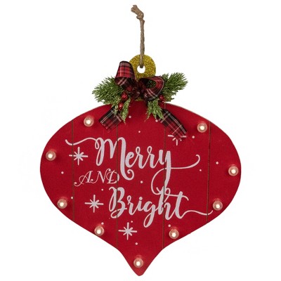 Northlight 13.75" Red Onion Ornament "Merry And Bright" Christmas Sign
