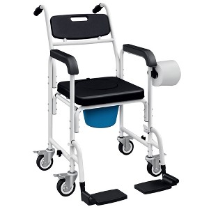 HOMCOM Shower Wheelchair, Commode Wheeled Chair with Seat, Backrest, Arms, Locking Wheels, for Seniors, Adults, Injured or Disabled, Black - 1 of 4
