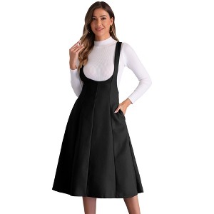 Allegra K Women's Overall Pinafore High Waist Cross Back A-Line Elegant Suspender Dress - 1 of 4