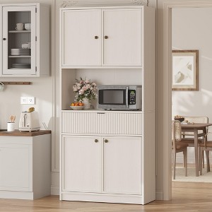 Tall Kitchen Pantry Cabinet, 70" Pantry Storage Cabinet with Countertop, Fluted Kitchen Hutch Cabinets with Doors and Drawer, Freestanding Cupboard - 1 of 4