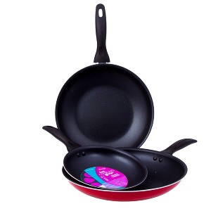 Lexi Home 3-Piece Non-Stick Aluminum Frying Pan Set - Black, Red - 1 of 4