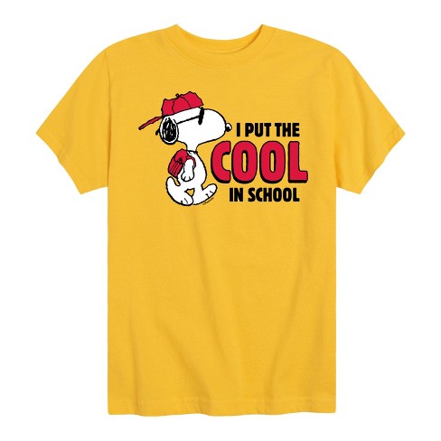Boys Peanuts Snoopy Joe Cool I Put The Cool In School Short Sleeve Graphic T shirt Yellow X large Target