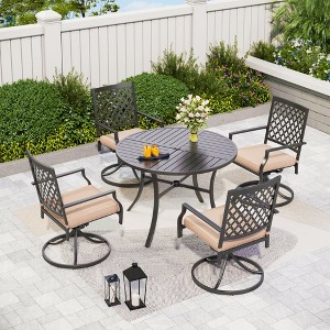 Captiva Designs 5pc Patio Dining Steel Set with Slat-top Round Table & Metal Chairs with Stylish Back - 1 of 4