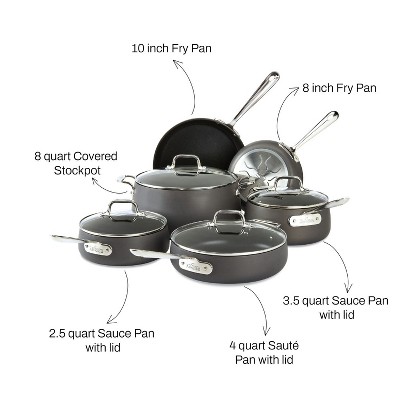 10-Piece Hard Anodized Nonstick Cookware Set with Stainless Steel Handles