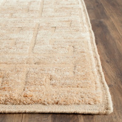 Ivory Geometric Hand-Knotted Wool & Viscose Blend Area Rug