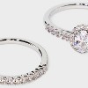 Silver Plated Halo Oval Cubic Zirconia and Pave Wedding Ring Set 2pc - A New Day™ Silver - 3 of 3