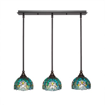 Toltec Lighting Any 3 - Light Chandelier in  Dark Granite with 7" Turquoise Cypress Art Glass Shade