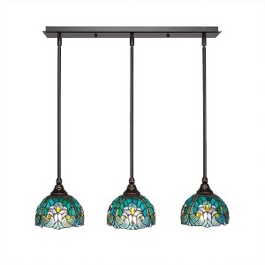 Toltec Lighting Any 3 - Light Chandelier in  Dark Granite with 7" Turquoise Cypress Art Glass Shade - 1 of 1