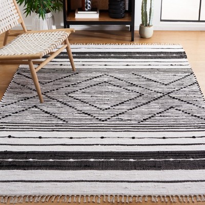 Boho-Chic Black Stripe Hand-Woven Kilim Square Rug