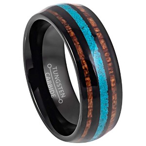 Jewelry Avalanche Black IP Koa Wood and Turquoise Inlay Dome Tungsten Carbide Wedding Band, Comfort-fit, 8mm - 1 of 4