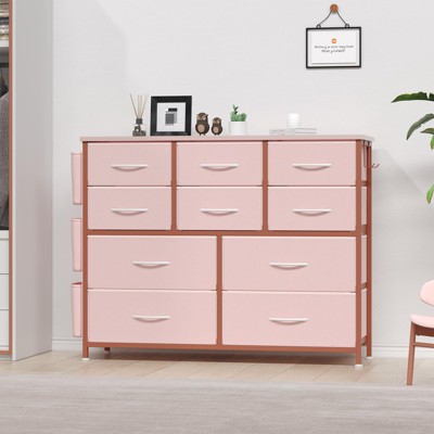 Dresser for Bedroom, Tall Storage Dresser with 10 Drawers & Side Pockets, Fabric Chests of Drawers Organizer