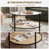 2-Tier Rattan Coffee Table - with Tempered Glass Top, Farmhouse Water-Wave Glass, Metal Boho Tea Center Table, Decor for Living Room Office Home - 2 of 4
