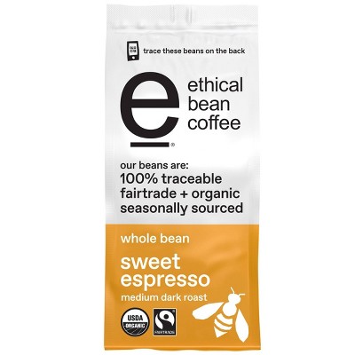 Ethical Bean Coffee Sweet Espresso Medium Dark Roast Whole Bean Coffee - 12oz