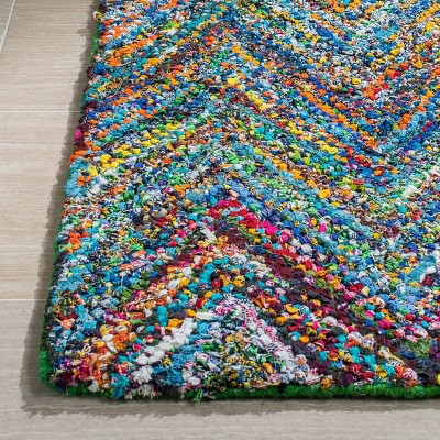 Hand-Tufted Cotton Nantucket Square Accent Rug 54" Blue/Multi