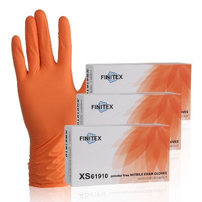FINITEX Orange Nitrile Gloves - 100, 300 & 1000 PCS, 3.2 Mil,  Powder-Free Latex-Free Disposable Medical Exam Cleaning Food Prep Gloves