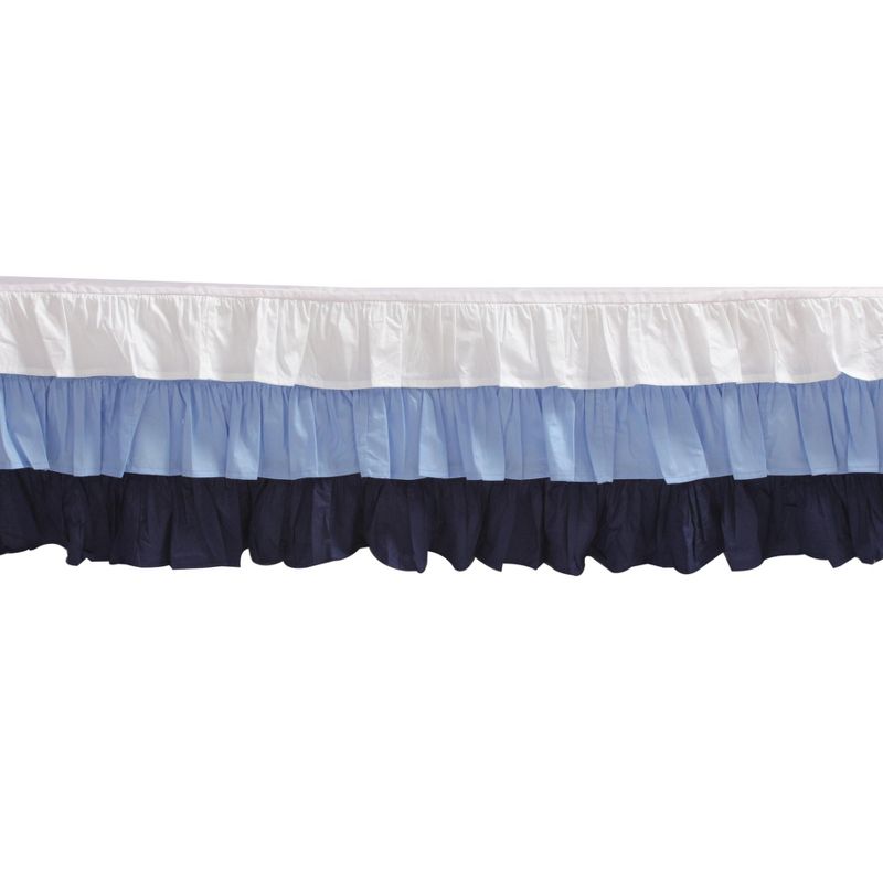  Bacati - 3 Layer Ruffled Crib/Toddler Bed Skirt - White/Blue/Navy, 1 of 7