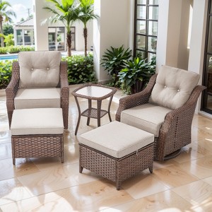 POCASSY Outdoor Swivel Patio Chairs Set with 6-Inch Thick Cushions, All Weather Brown Wicker Patio Furniture Set Outdoor Bistro Set for Porch - 1 of 4