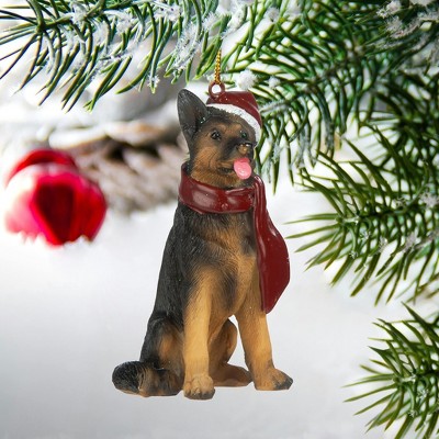 Festive German Shepherd Resin Holiday Ornament with Santa Hat