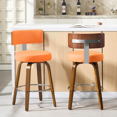 Bekrvio 26'' Counter Height Swivel Bar Stools, Faux Leather Upholstered