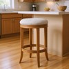 HomeRoots 26" Sand and Natural Fabric and Solid Wood Backless Counter Height Swivel Bar Chair - 2 of 4