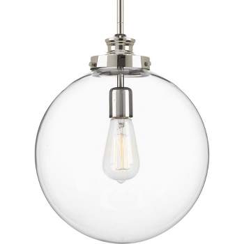 Progress Lighting, Penn Collection, 1-Light Large Pendant, Polished Nickel, Clear Glass Sphere Shade