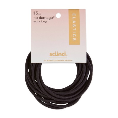 scunci No Damage Extra Large Elastic Hair Ties - Black - Extra Thick Hair - 15pcs