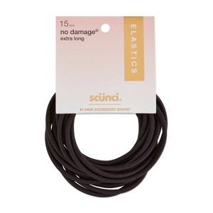 scünci No Damage Extra Large Elastic Hair Ties - Black - Extra Thick Hair - 15pcs - 1 of 4