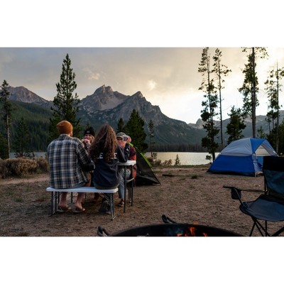 White Heavy-Duty Steel Frame Camp Table with Benches